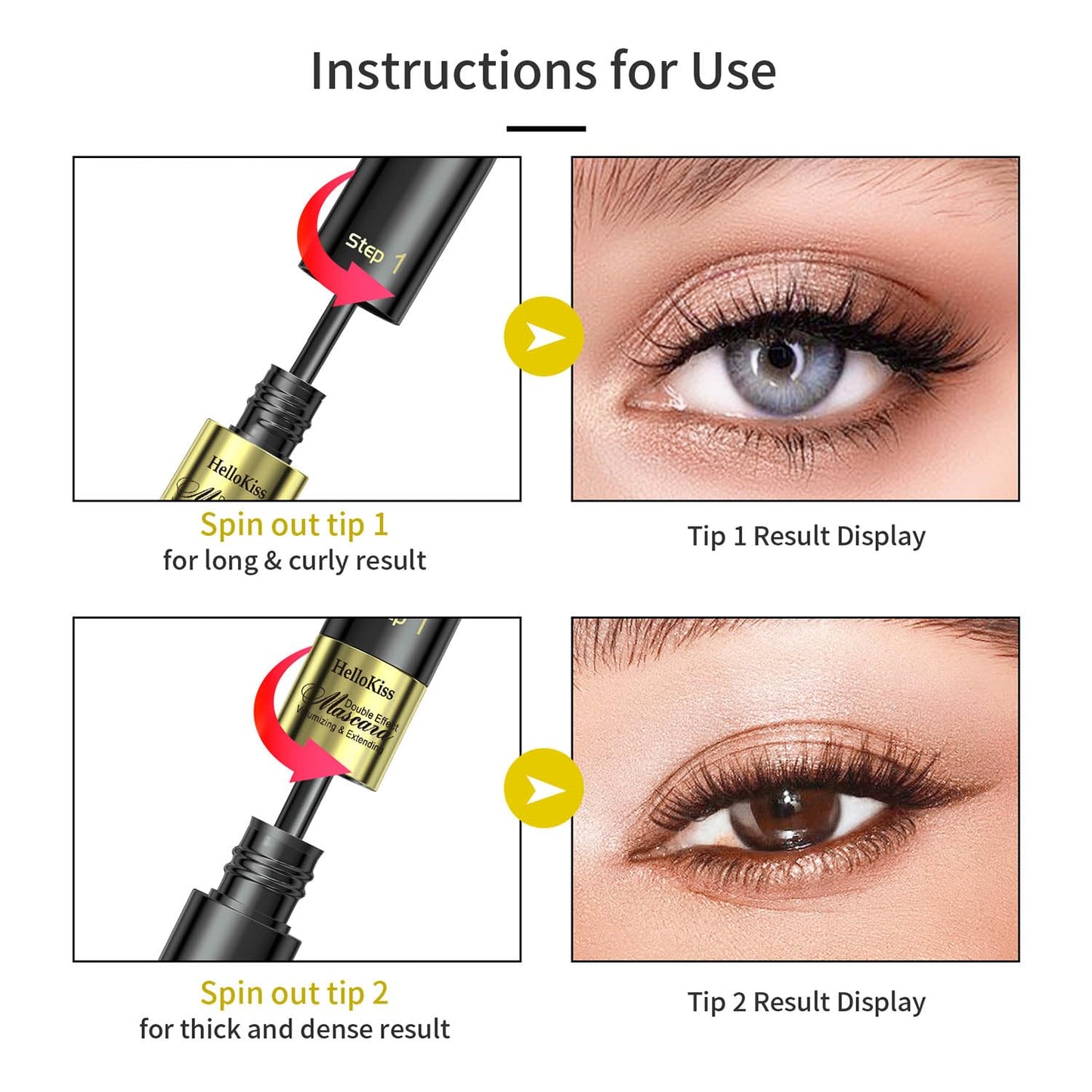 2PCS Mascara Makeup,Waterproof Mascara,Mascara Black Volume and Length Dual-Effect 4D Mascara 2-In-1 Slim Long Curl Thick and Non-Smudge-Proof Mascara, Thick Curl