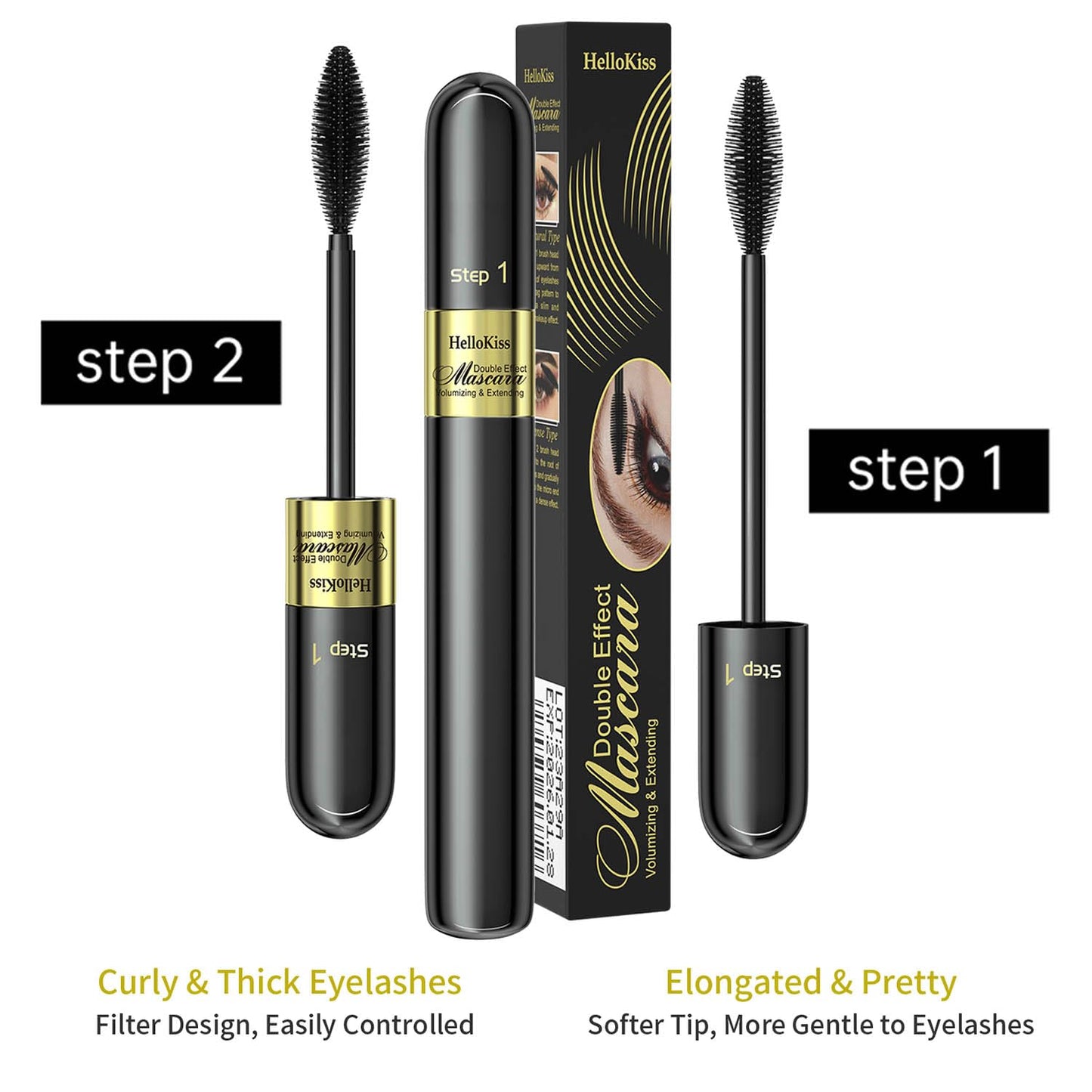2PCS Mascara Makeup,Waterproof Mascara,Mascara Black Volume and Length Dual-Effect 4D Mascara 2-In-1 Slim Long Curl Thick and Non-Smudge-Proof Mascara, Thick Curl