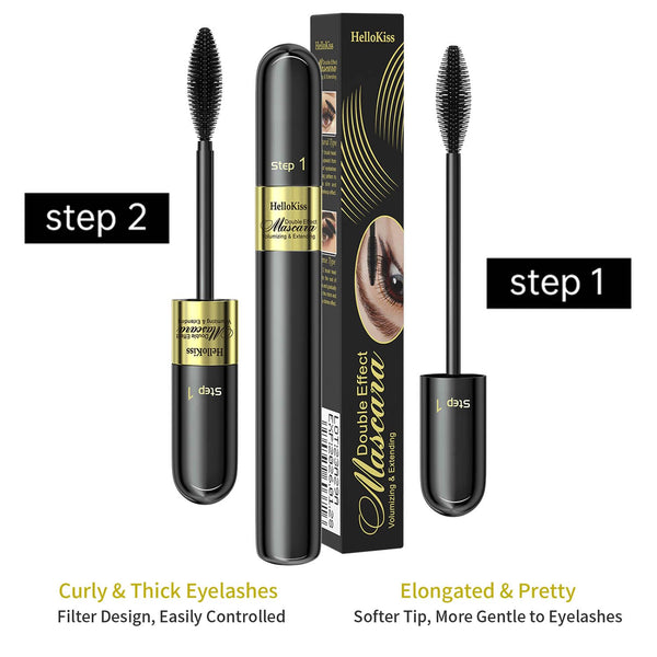 2PCS Mascara Makeup,Waterproof Mascara,Mascara Black Volume and Length Dual-Effect 4D Mascara 2-In-1 Slim Long Curl Thick and Non-Smudge-Proof Mascara, Thick Curl