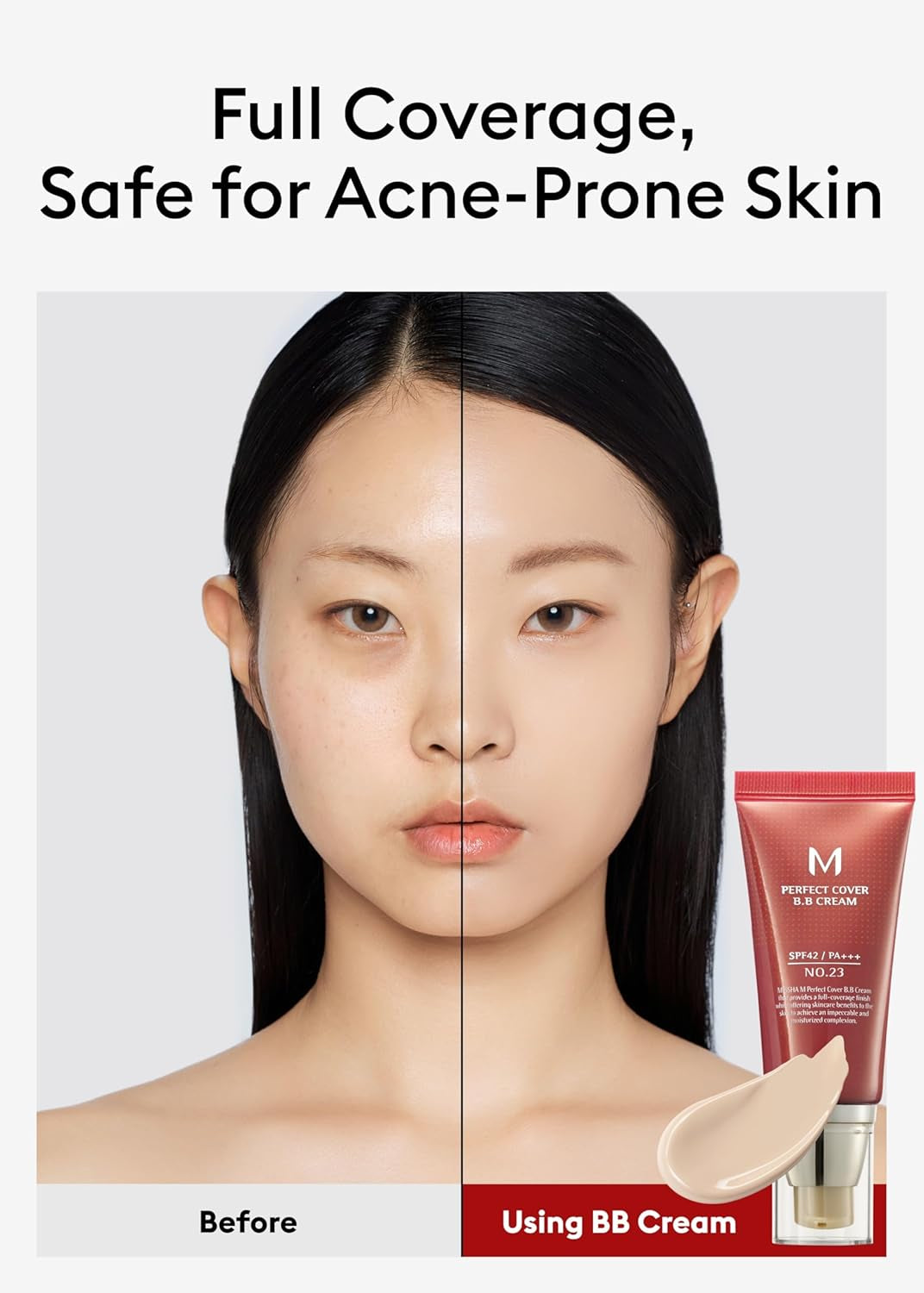 M Perfect Cover BB Cream No.23 Natural Beige -Light/Medium with Cool/Neutral Undertone SPF 42 PA +++ 1.69 Fl Oz - Tinted Moisturizer for Face with SPF