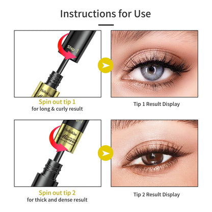 2PCS Mascara Makeup,Waterproof Mascara,Mascara Black Volume and Length Dual-Effect 4D Mascara 2-In-1 Slim Long Curl Thick and Non-Smudge-Proof Mascara, Thick Curl